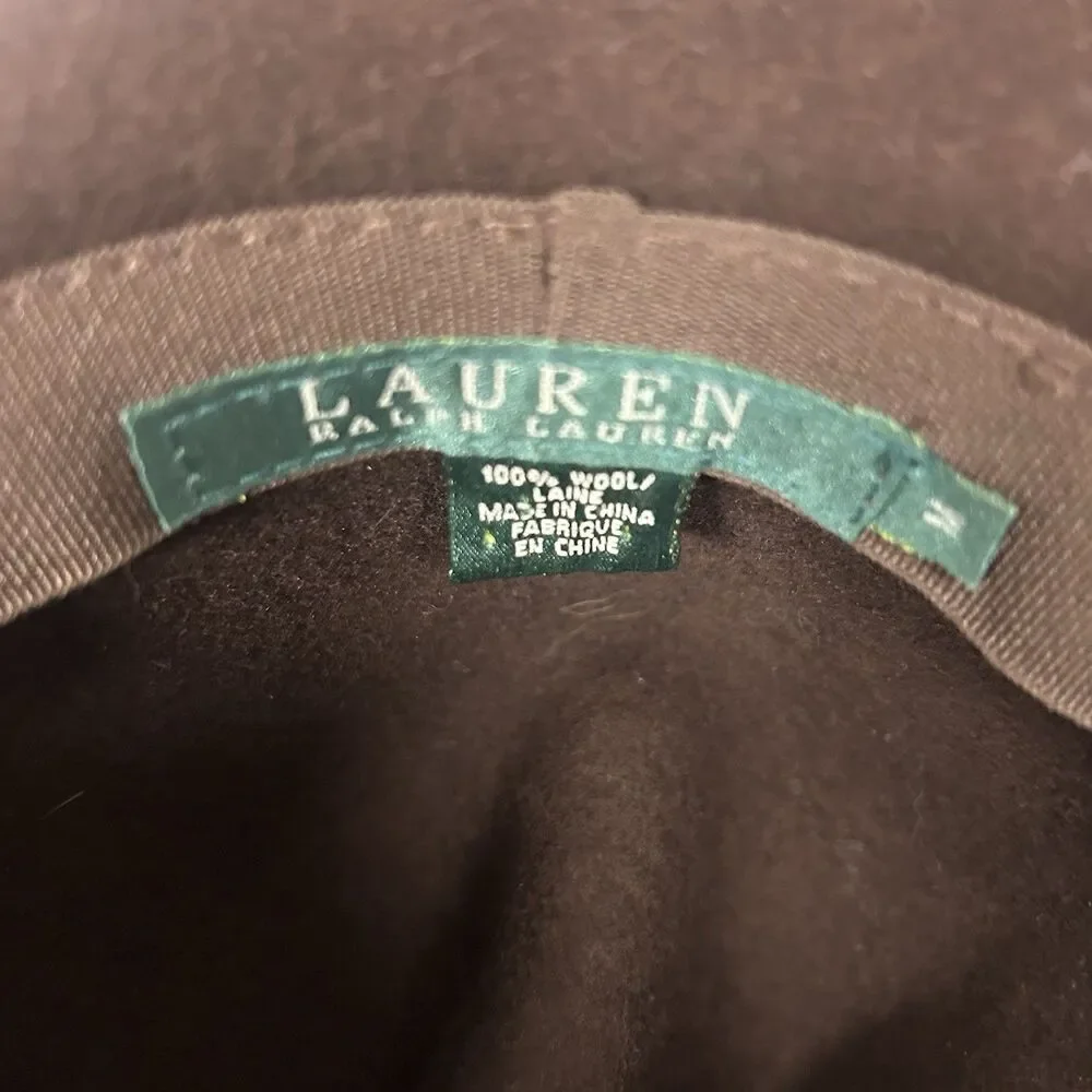 LAUREN Ralph Lauren Feather Embellished Wool Hat Brown Size Medium